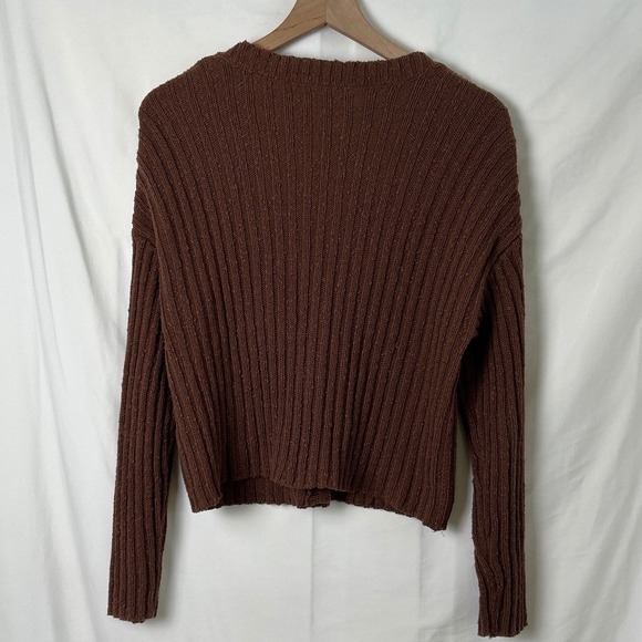 American Eagle Womens Ribbed Knit V-Neck Button Front Crop Cardigan Brown Size S - Picture 2 of 9